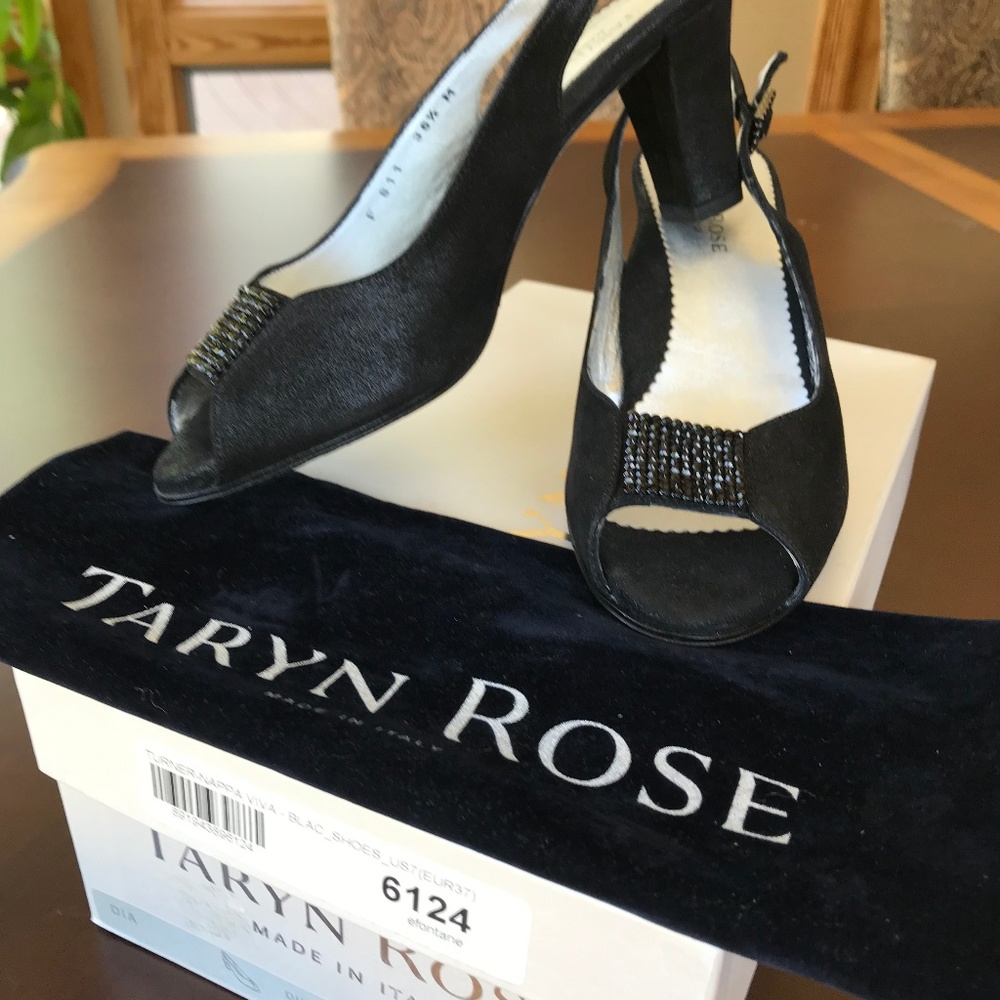Taryn Rose-Suede Black Slingback Heels-New in Box